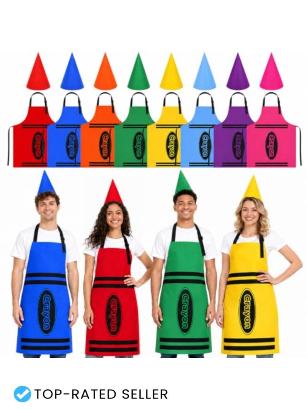 Crayon Costume Set Adult 8 Aprons 8 Cone Hats Group Halloween Party